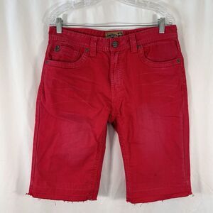 Grindhouse Denim Shorts Men's 32 Red Denim Cut Off 12" Inseam Cotton Blend